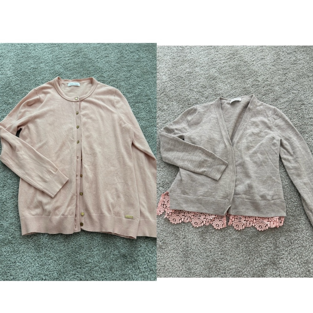 Altuzarra and Calvin Klein Pink lace and gray Cardigans with gold buttons bundle